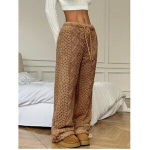 Women's Fashion Plush Straight-Leg Cable pattern Pants
